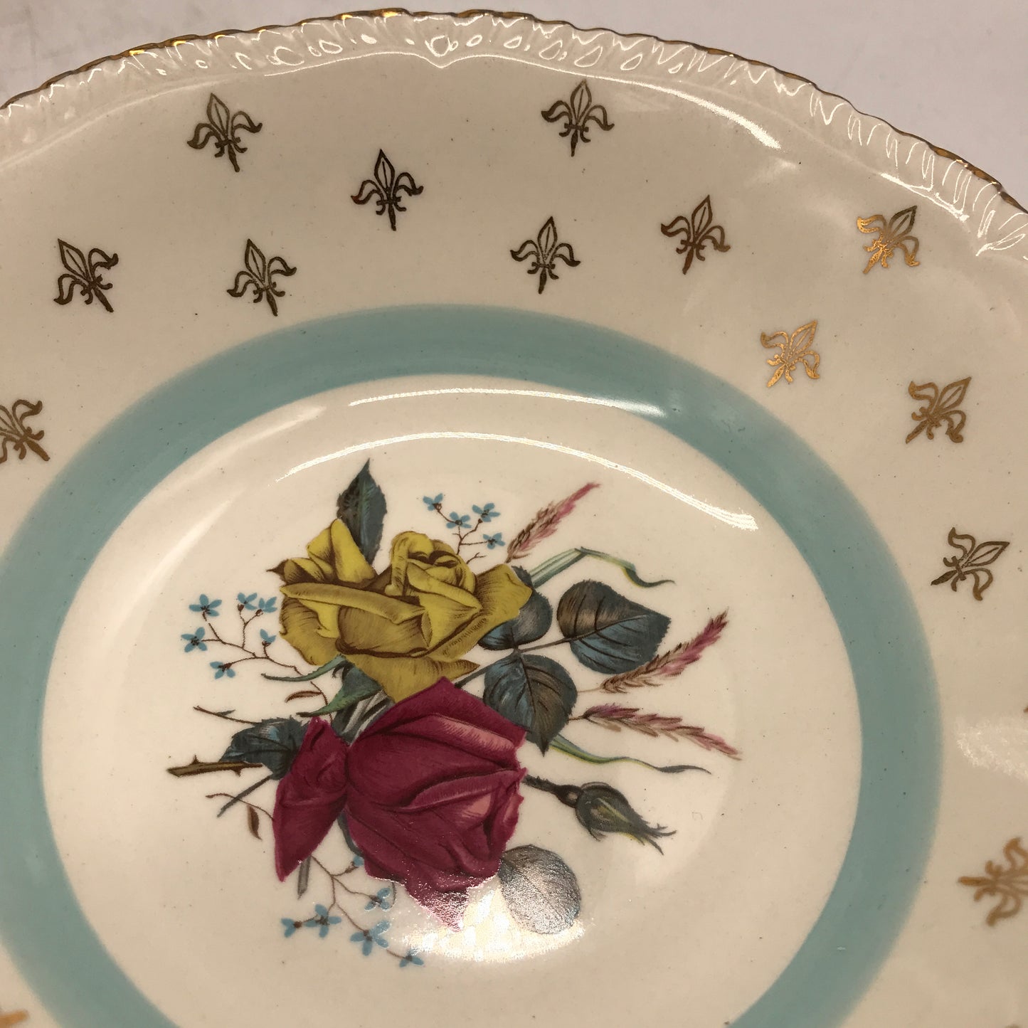Wood & Sons England Alpine White Ironestone Blue & Gold Floral 16Pce Plate Set
