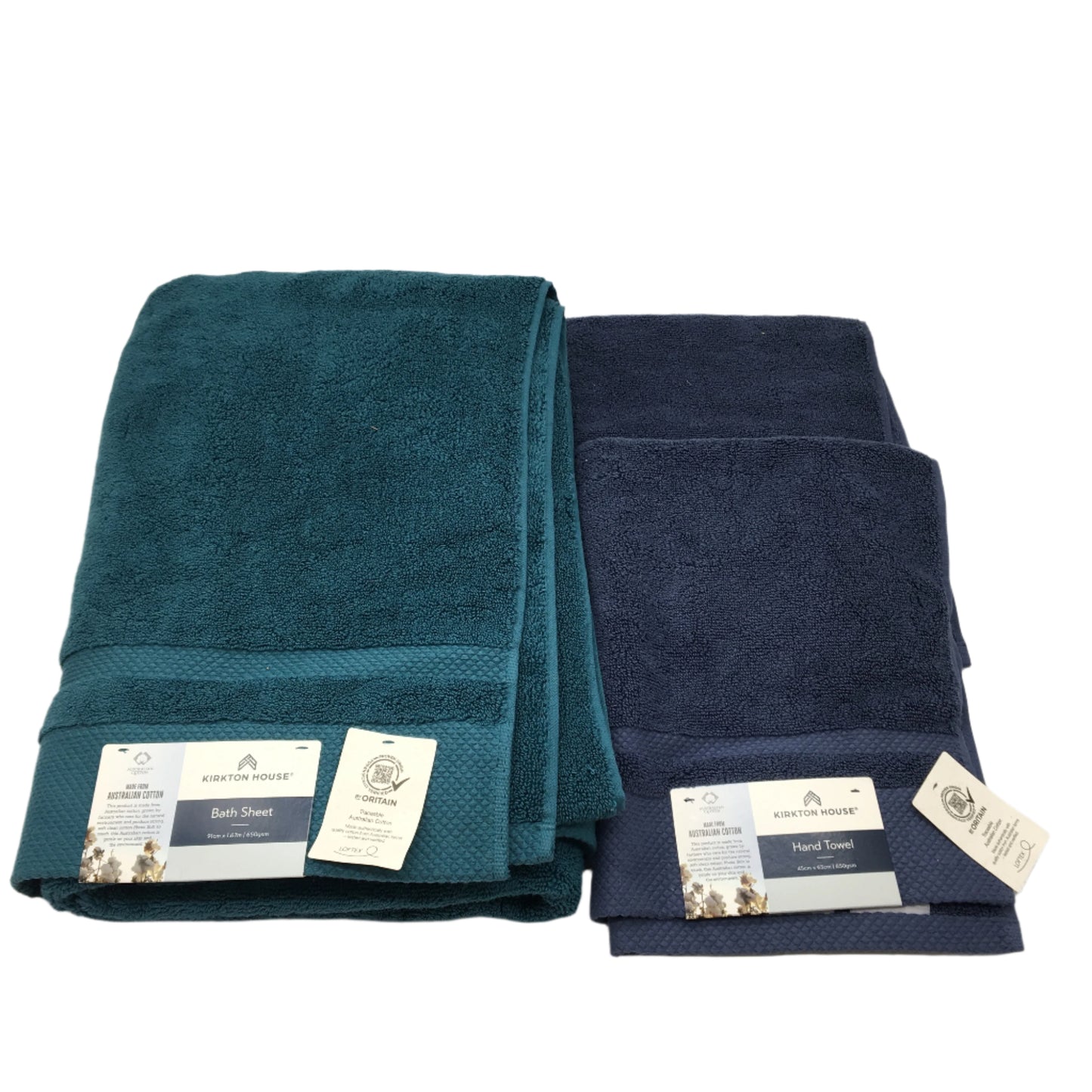 Kirkton House 3pc Blue and Teal Cotton Bath Sheet and Hand Towels NEW