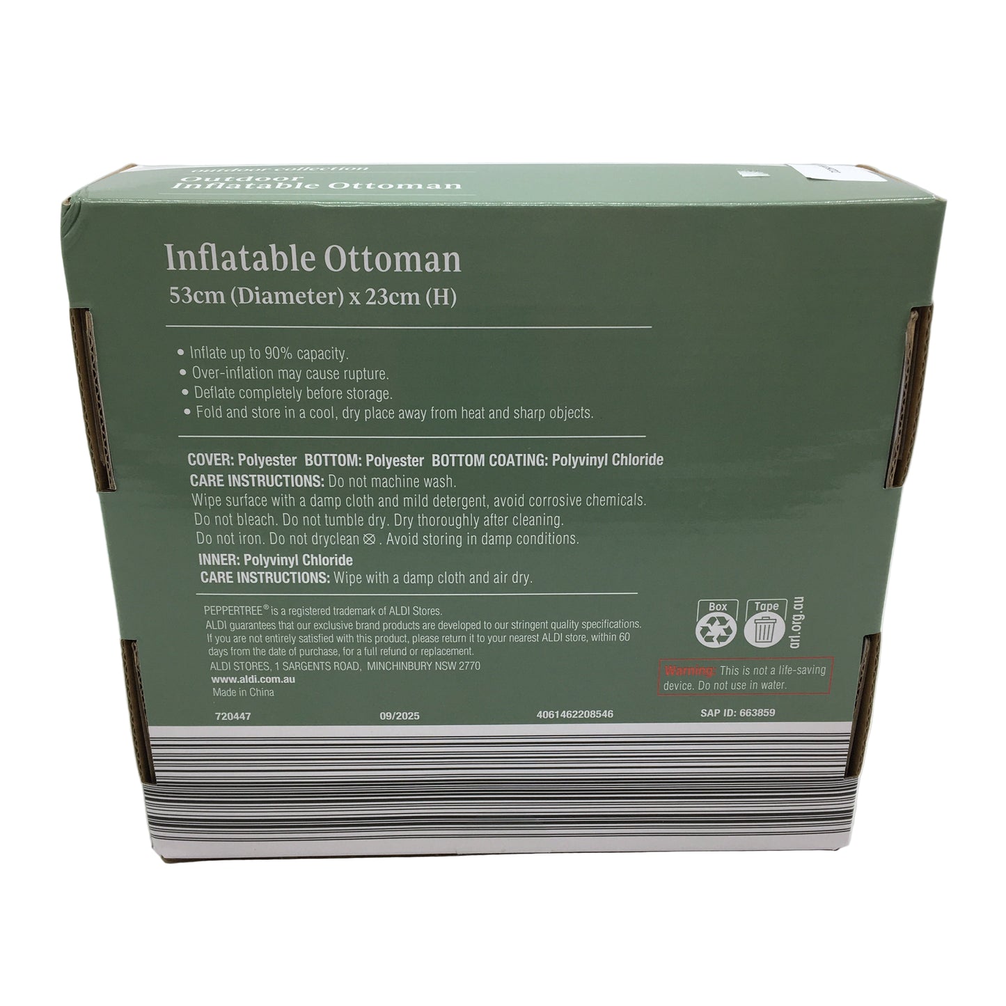 Peppertree Outdoor Inflatable Ottoman Outside Seat Removable Cover Leaf Pattern