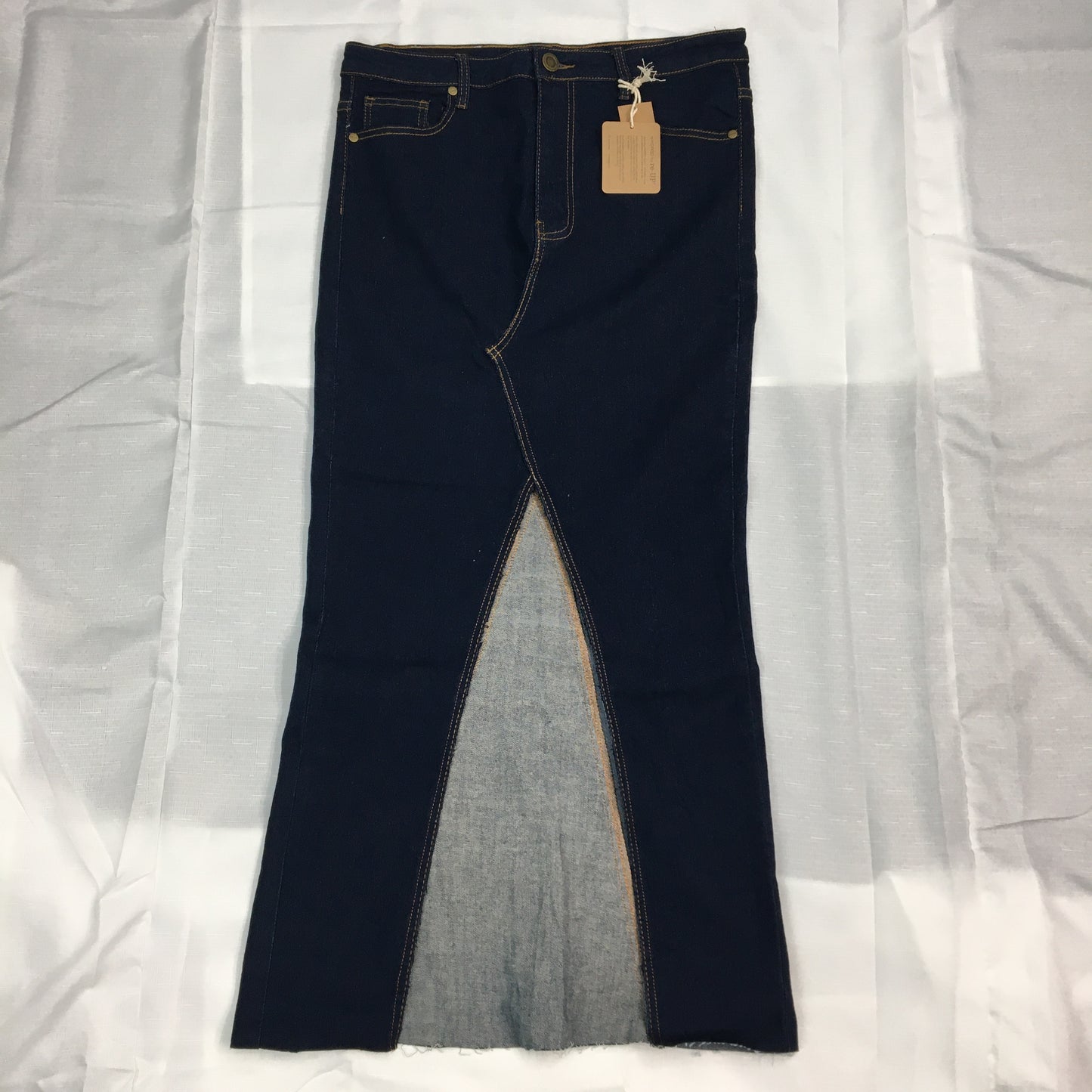 reWORKED re-UP Handcrafted Upcycled Fabrics Dark Blue Ramona Skirt Size 14