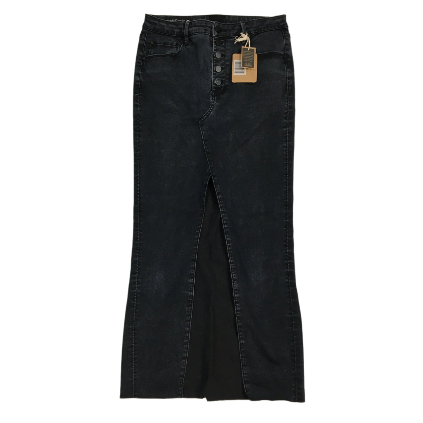 reWORKED re-UP Handcrafted Upcycled Fabrics Black Denim Ramona Skirt Sz 10