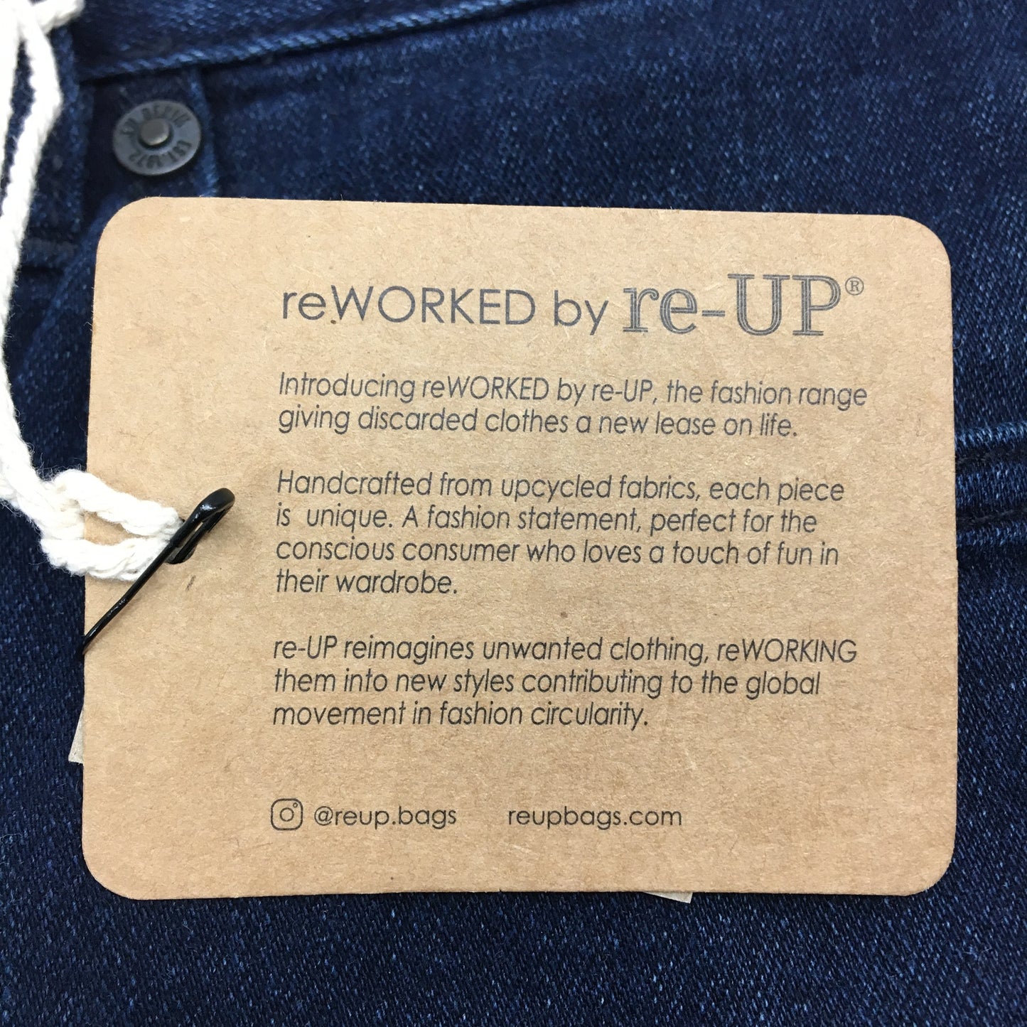 reWORKED re-UP Handcrafted Upcycled Fabrics Black Denim Ramona Skirt Sz 10