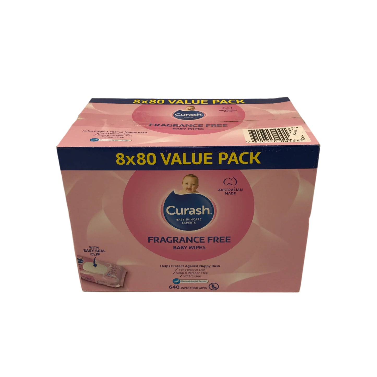 Curash Fragrance Free Super Thick Sensitive Skin Baby Wipes 8x80 Value Pack NEW