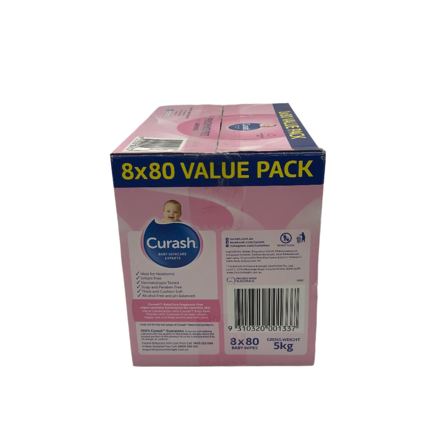 Curash Fragrance Free Super Thick Sensitive Skin Baby Wipes 8x80 Value Pack NEW