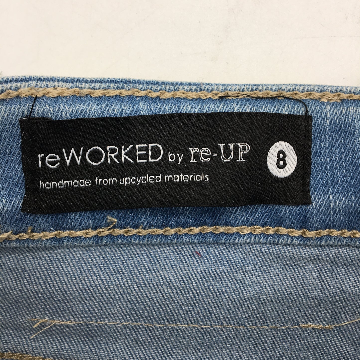 reWORKED re-UP Handcrafted Upcycled Fabrics Blue Brown RaRa Mini Skirt Sz 8