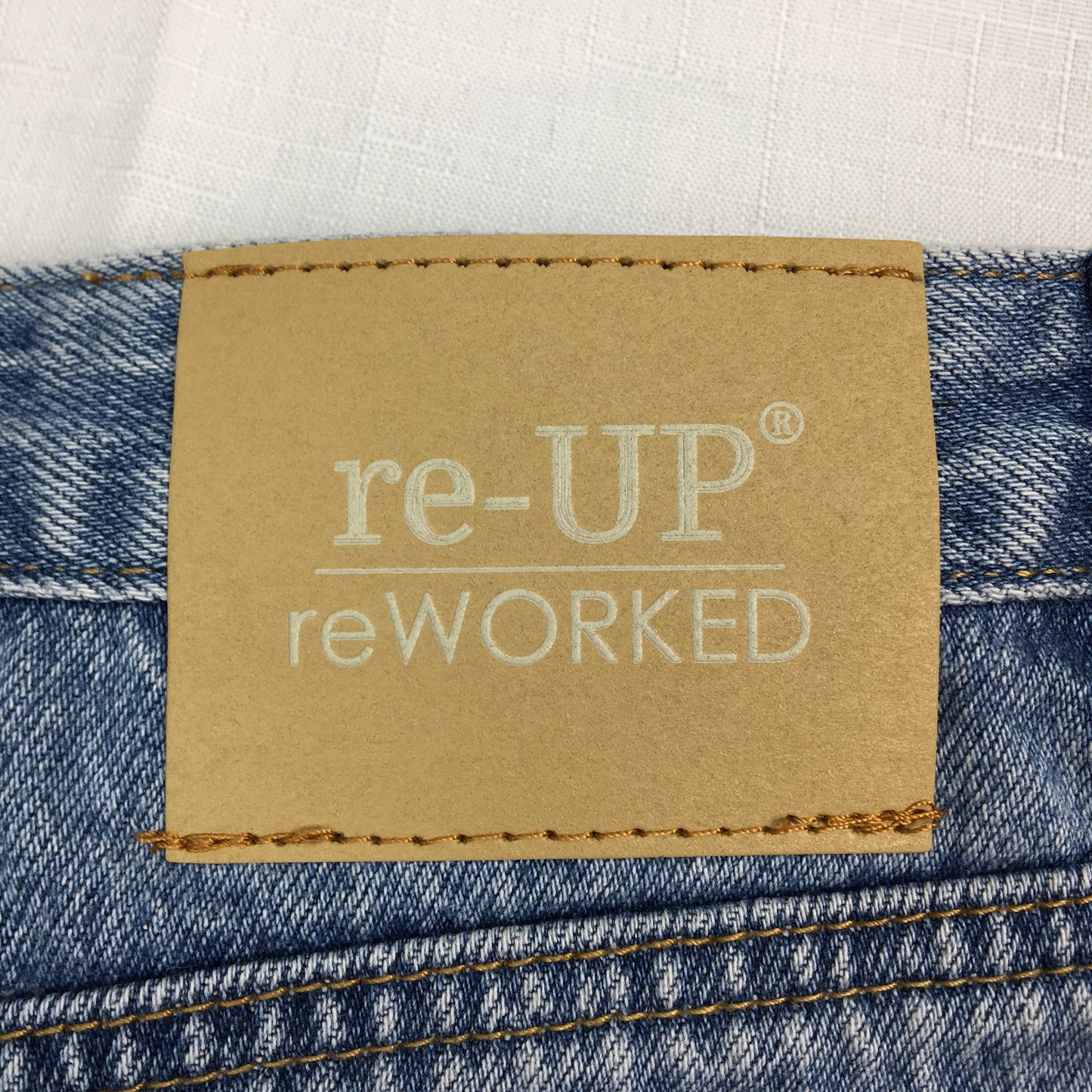 reWORKED re-UP Handcrafted Upcycled Fabrics Blue Brown RaRa Mini Skirt Sz 8