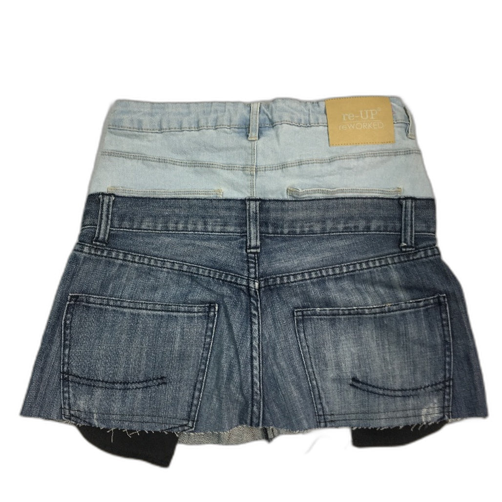 reWORKED re-UP Handcrafted Upcycled Fabrics Blue Veronica Mini Skirt Sz 10