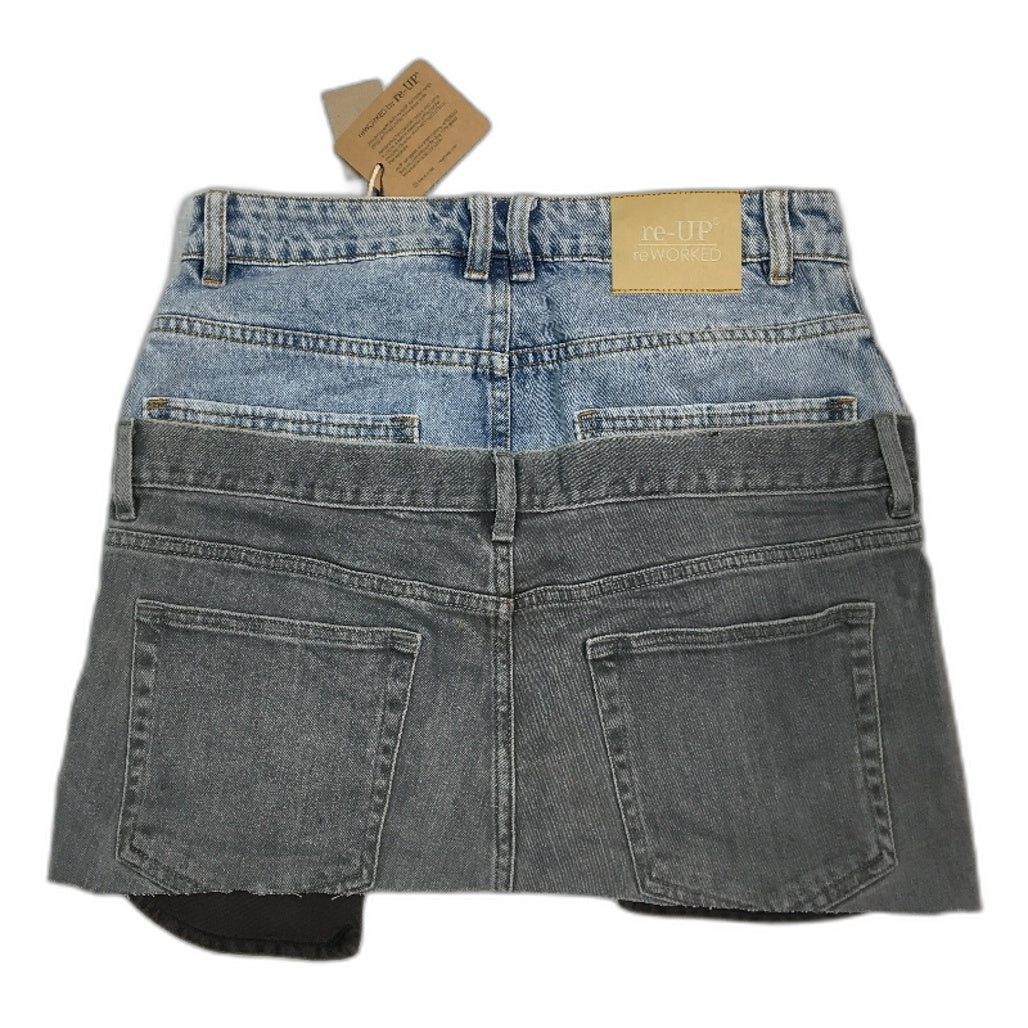 reWORKED re-UP Handcrafted Upcycled Fabrics Denim Veronica Mini Skirt Sz 12