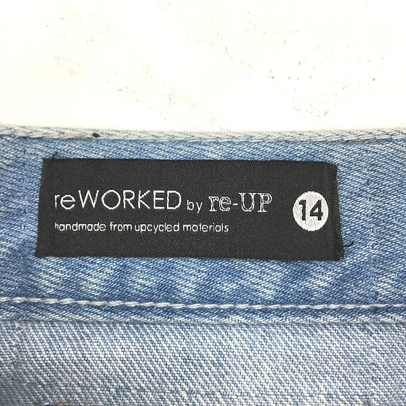 reWORKED re-UP Handcrafted Upcycled Fabrics Denim Veronica Mini Skirt Sz 14