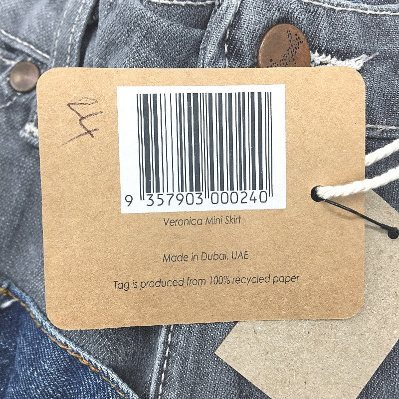 reWORKED re-UP Handcrafted Upcycled Fabrics Denim Veronica Mini Skirt Sz 16