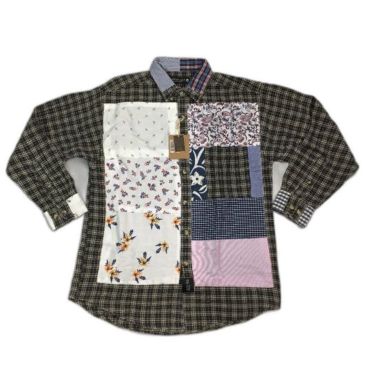 reWORKED re-UP Handcrafted Upcycled Fabrics Black Check Flannel Shirt Sz M