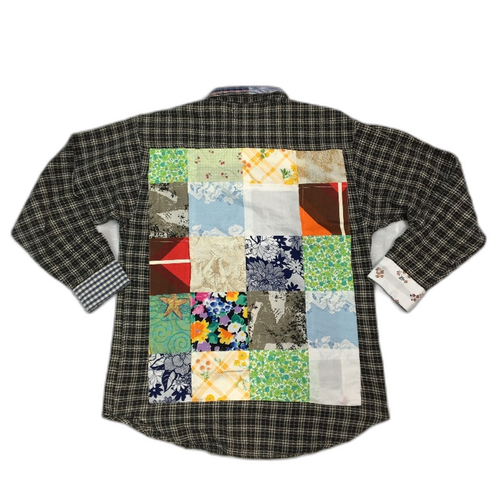 reWORKED re-UP Handcrafted Upcycled Fabrics Black Check Flannel Shirt Sz M