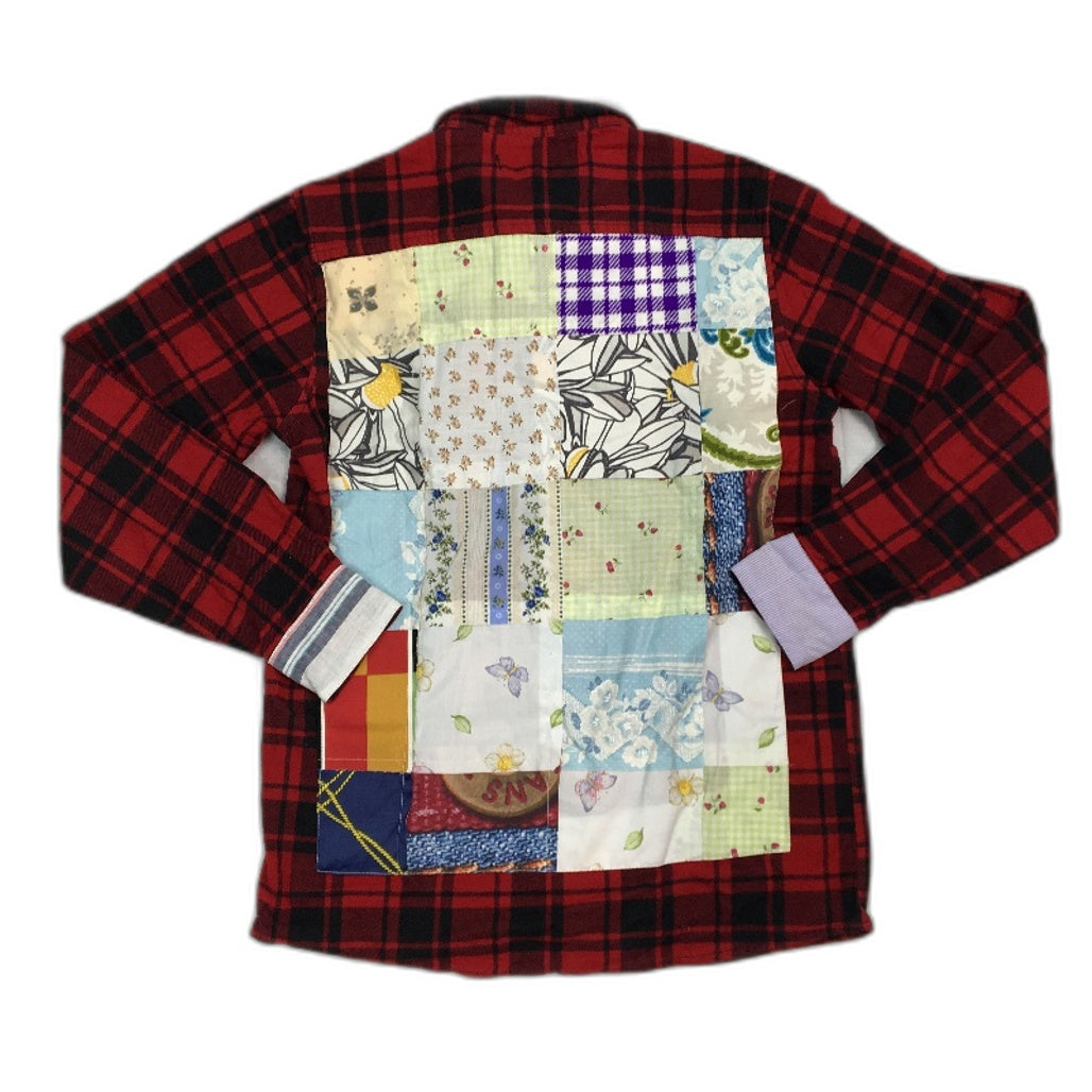 reWORKED re-UP Handcrafted Upcycled Fabrics Red Check Flannel Shirt Size S