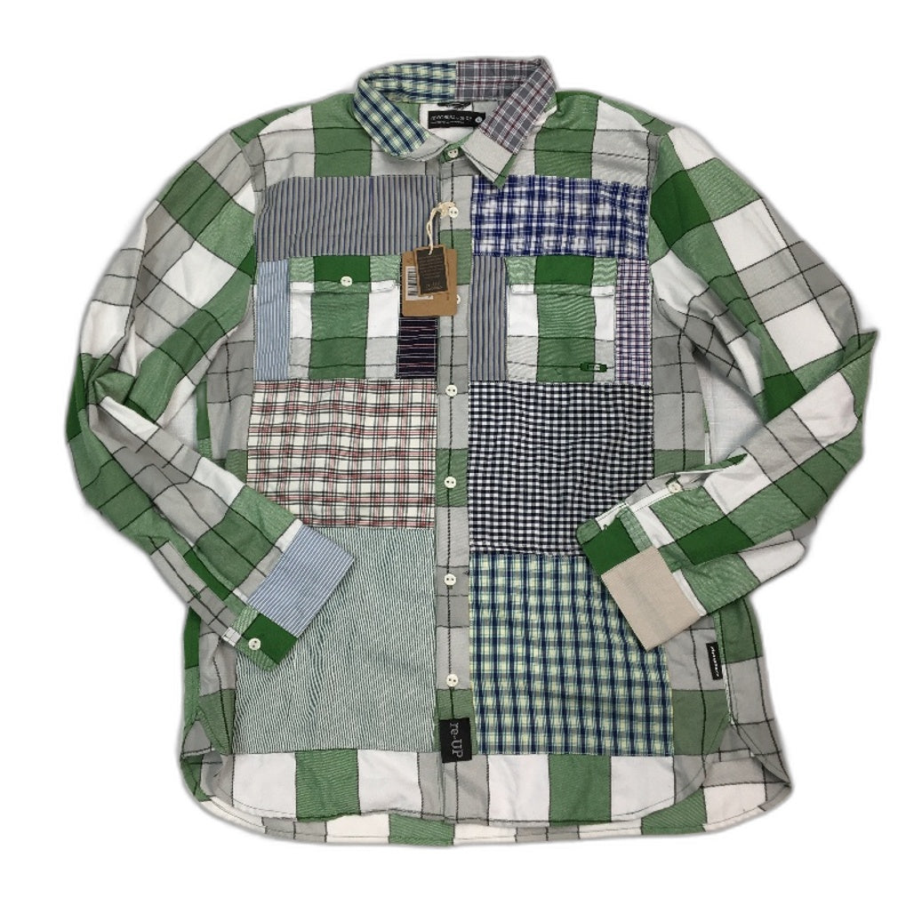 reWORKED re-UP Handcrafted Upcycled Fabrics Green Check Flannel Shirt Size L
