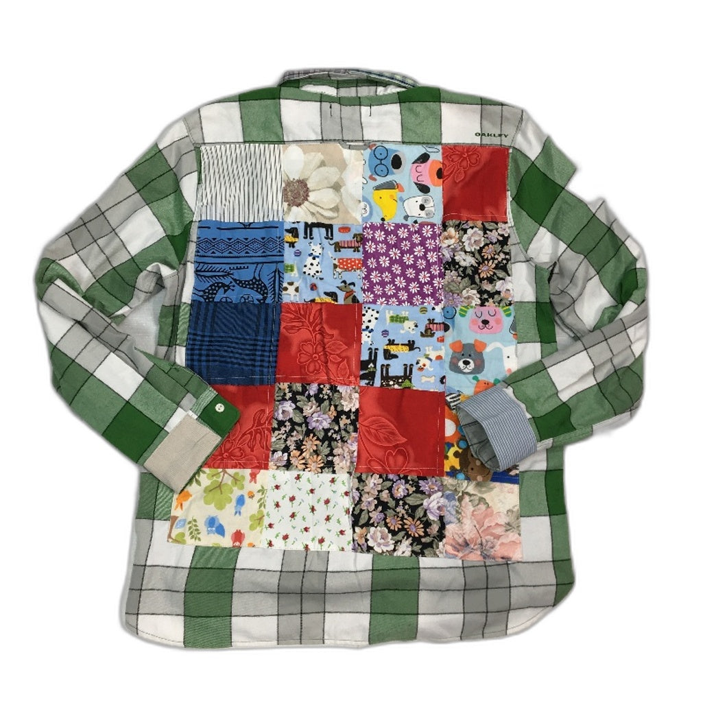 reWORKED re-UP Handcrafted Upcycled Fabrics Green Check Flannel Shirt Size L