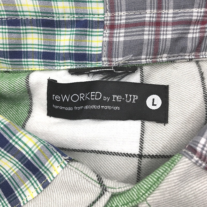 reWORKED re-UP Handcrafted Upcycled Fabrics Green Check Flannel Shirt Size L