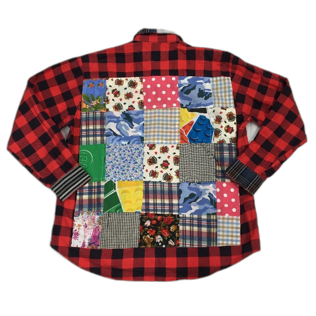 reWORKED re-UP Handcrafted Upcycled Fabrics Red Check Flannel Shirt Size XL