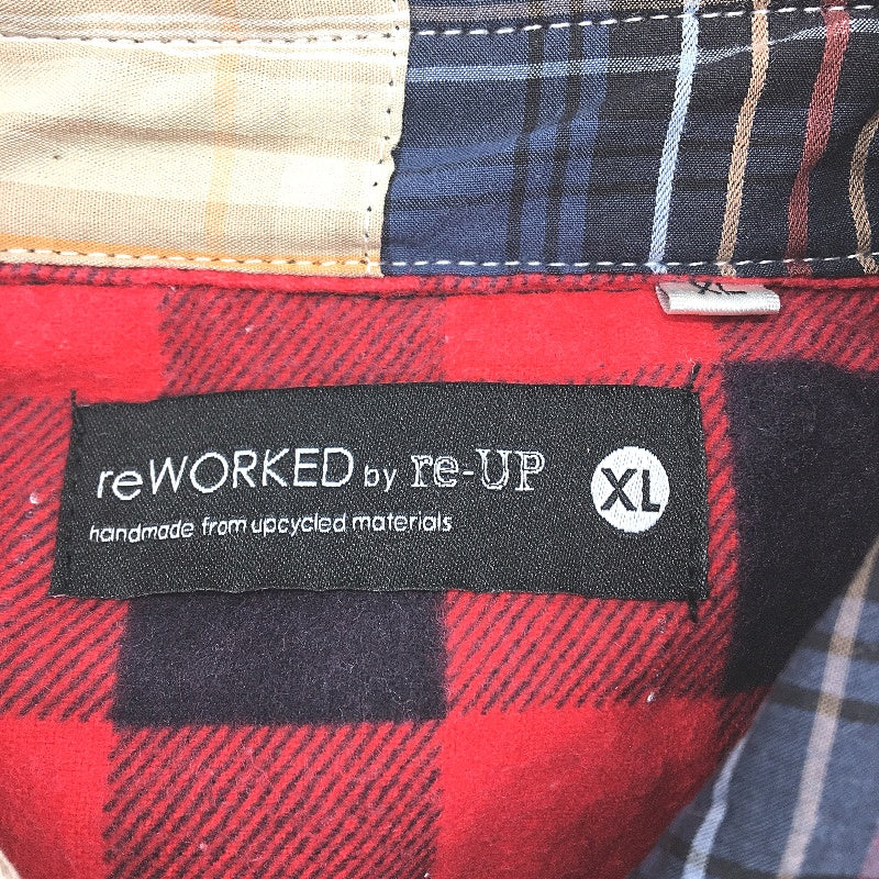 reWORKED re-UP Handcrafted Upcycled Fabrics Red Check Flannel Shirt Size XL