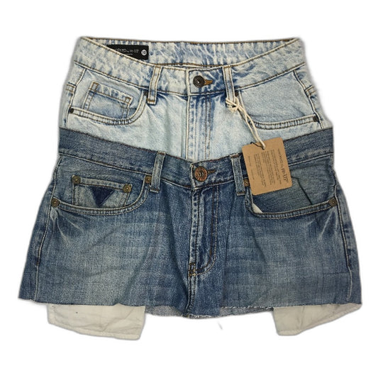 reWORKED re-UP Handcrafted Upcycled Fabric 2TDenim Veronica Mini Skirt Sz 10
