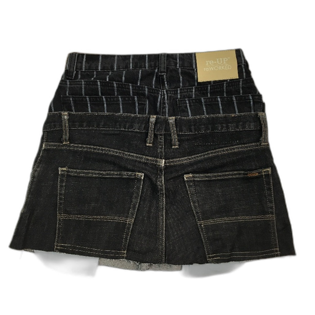 reWORKED re-UP Handcrafted Upcycled Fabric Veronica Mini Skirt Black Sz 10