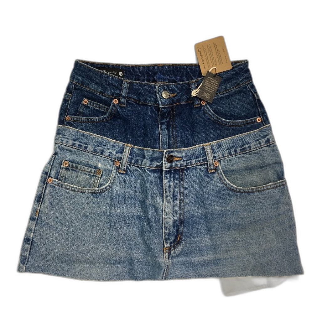 reWORKED re-UP Handcrafted Upcycled Fabric 2Blues Veronica Mini Skirt Sz 12