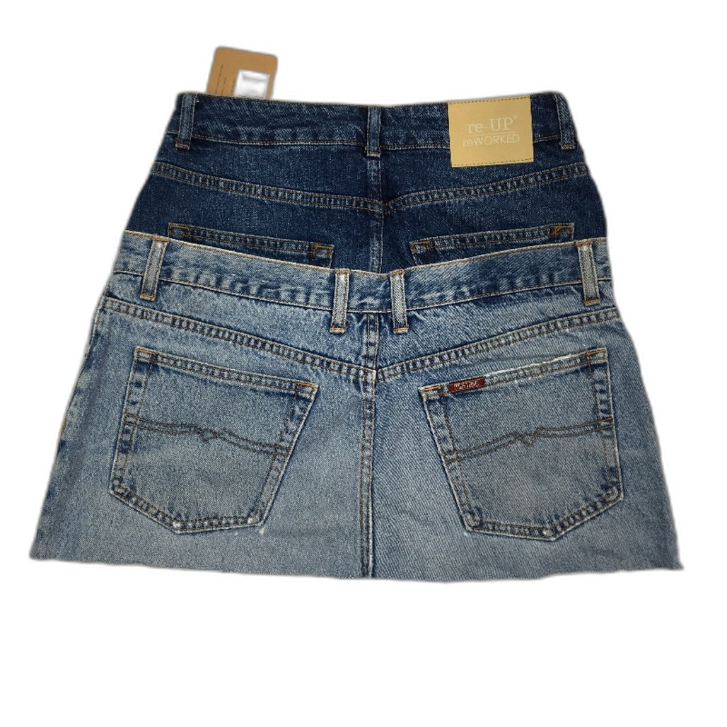 reWORKED re-UP Handcrafted Upcycled Fabric 2Blues Veronica Mini Skirt Sz 12
