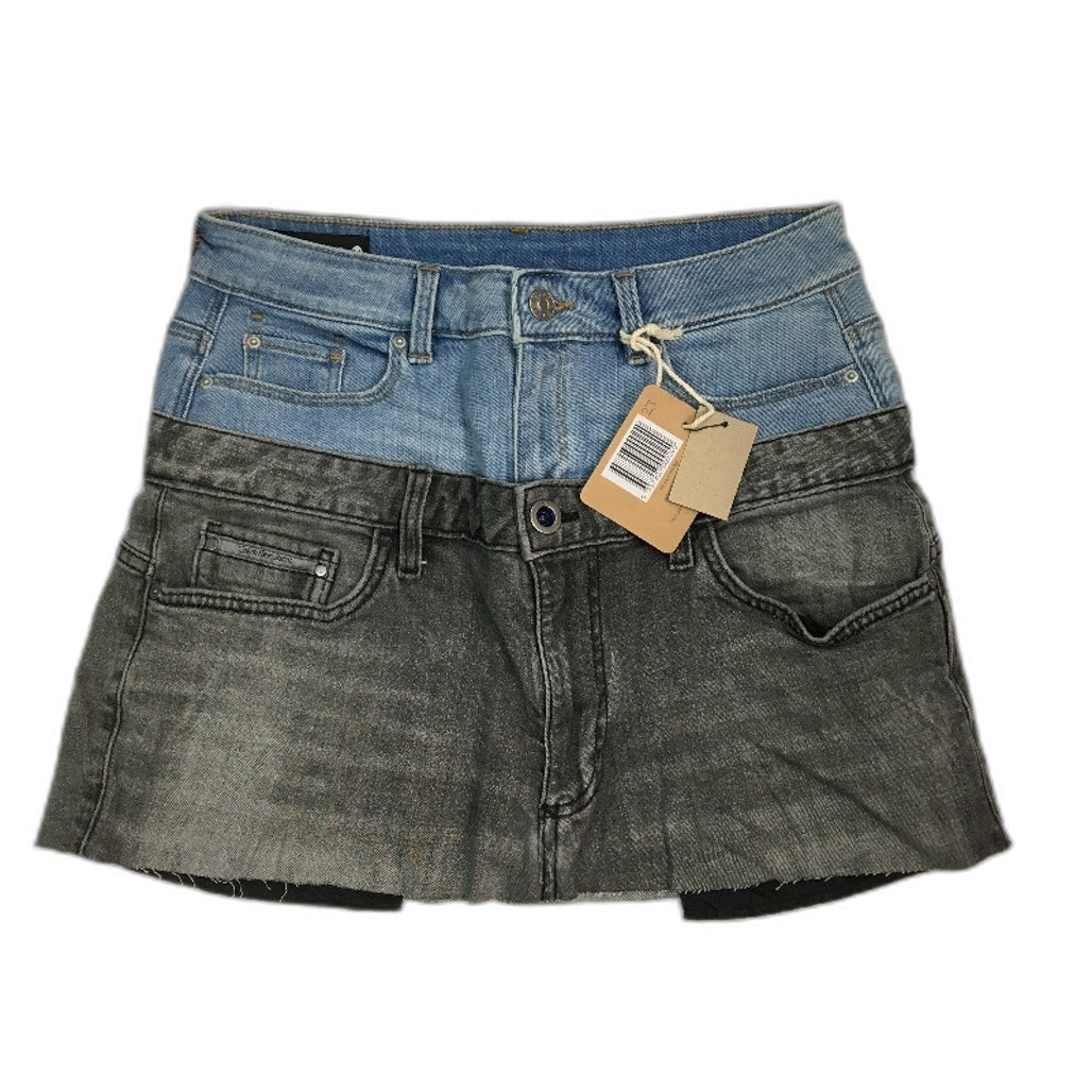 reWORKED re-UP Handcrafted Upcycled Fabric 2TDenim Veronica Mini Skirt Sz 14
