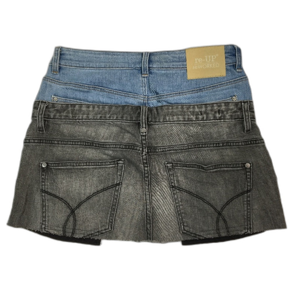 reWORKED re-UP Handcrafted Upcycled Fabric 2TDenim Veronica Mini Skirt Sz 14