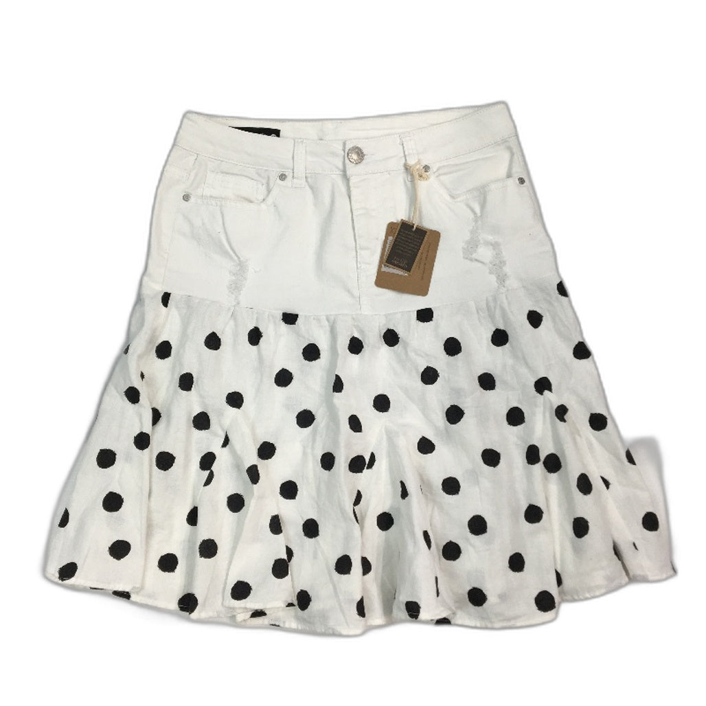 reWORKED re-UP Handcrafted Upcycled Fabrics White Blck RaRa Mini Skirt Sz 14