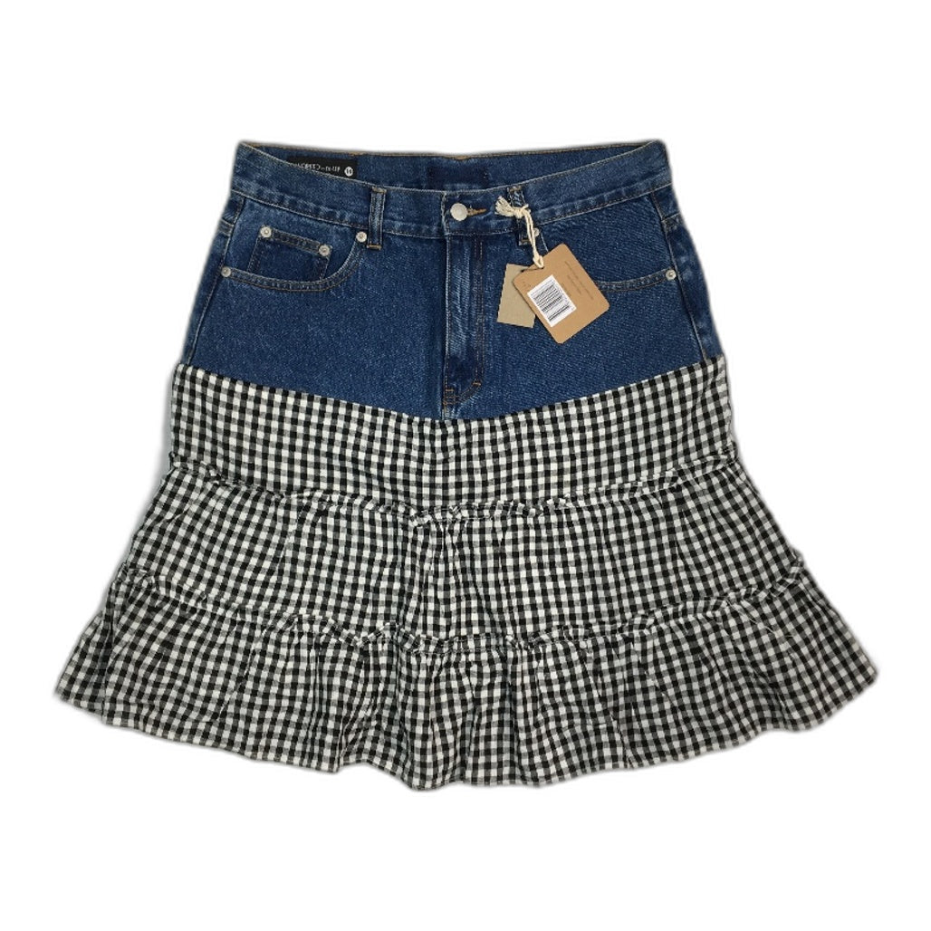reWORKED re-UP Handcrafted Upcycled Fabrics Bk Gingham RaRa Mini Skirt Sz 14