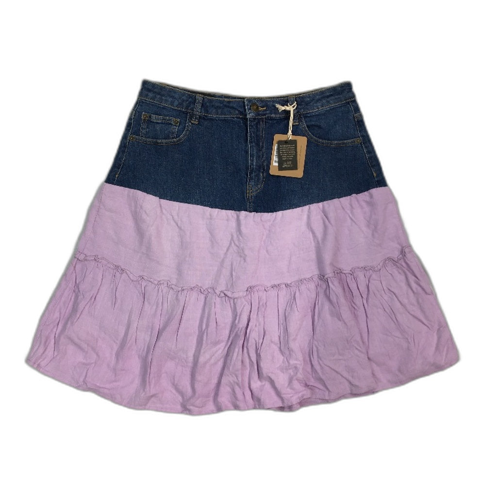 reWORKED re-UP Handcrafted Upcycled Fabrics Lilac Denm RaRa Mini Skirt Sz 16