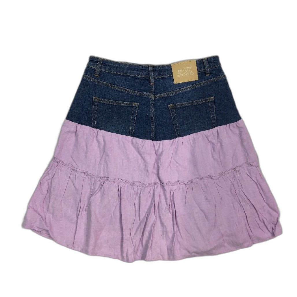 reWORKED re-UP Handcrafted Upcycled Fabrics Lilac Denm RaRa Mini Skirt Sz 16