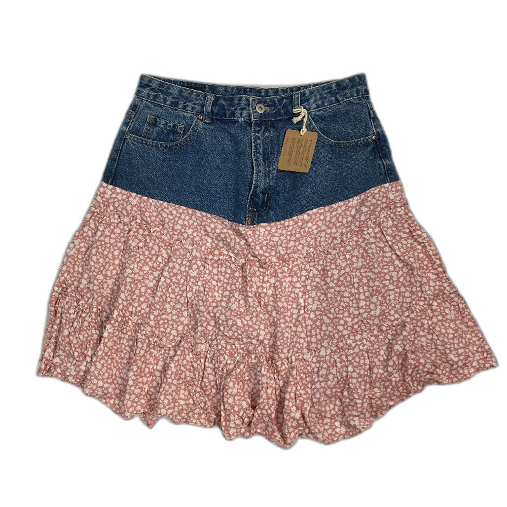 reWORKED re-UP Handcrafted Upcycled Fabrics Pnk Floral RaRa Mini Skirt Sz 16