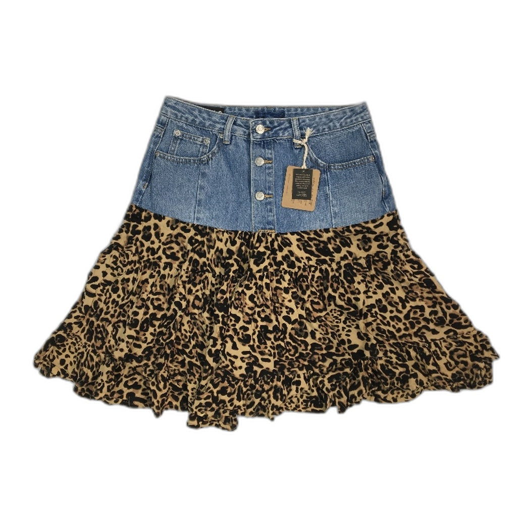 reWORKED re-UP Handcrafted Upcycled Fabrics Anml Print RaRa Mini Skirt Sz 10