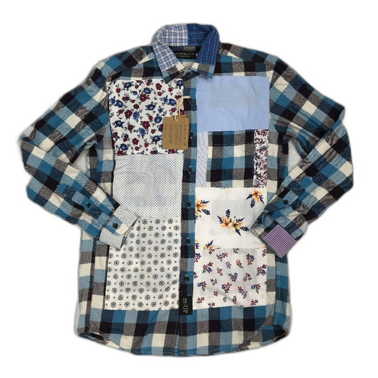 reWORKED re-UP Handcrafted Upcycled Fabrics Blue Check Flannel Shirt Size S