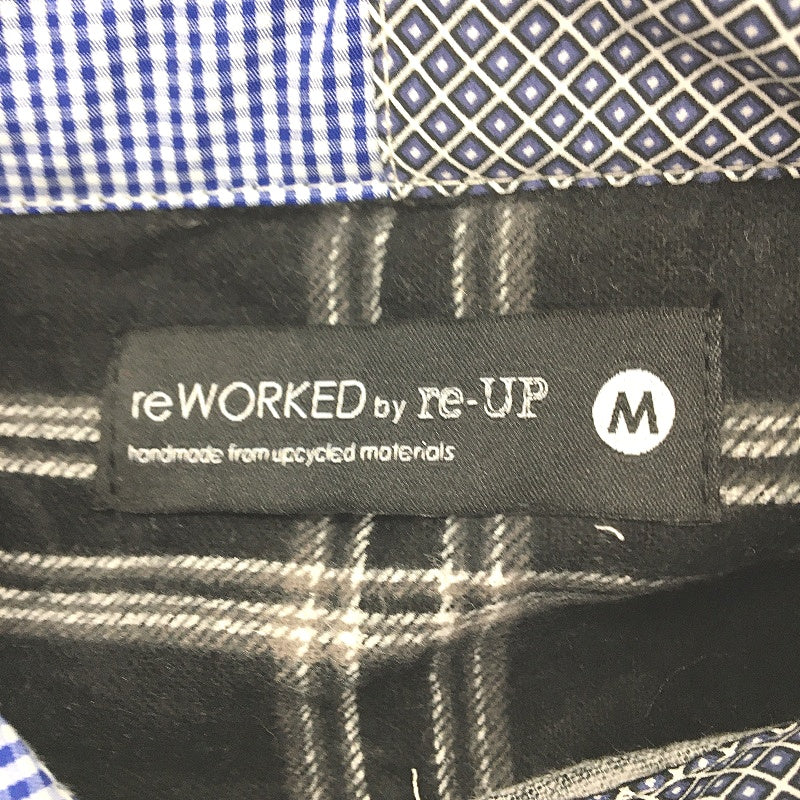 reWORKED re-UP Handcrafted Upcycled Fabrics Black Patched Flannel Shirt Sz M