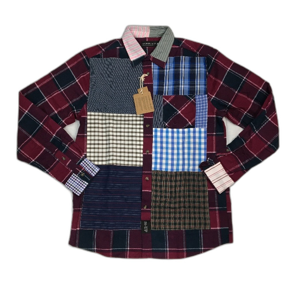reWORKED re-UP Handcrafted Upcycled Fabrics Burgandy Flannel Shirt Sz M