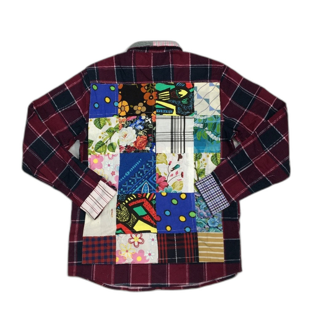 reWORKED re-UP Handcrafted Upcycled Fabrics Burgandy Flannel Shirt Sz M