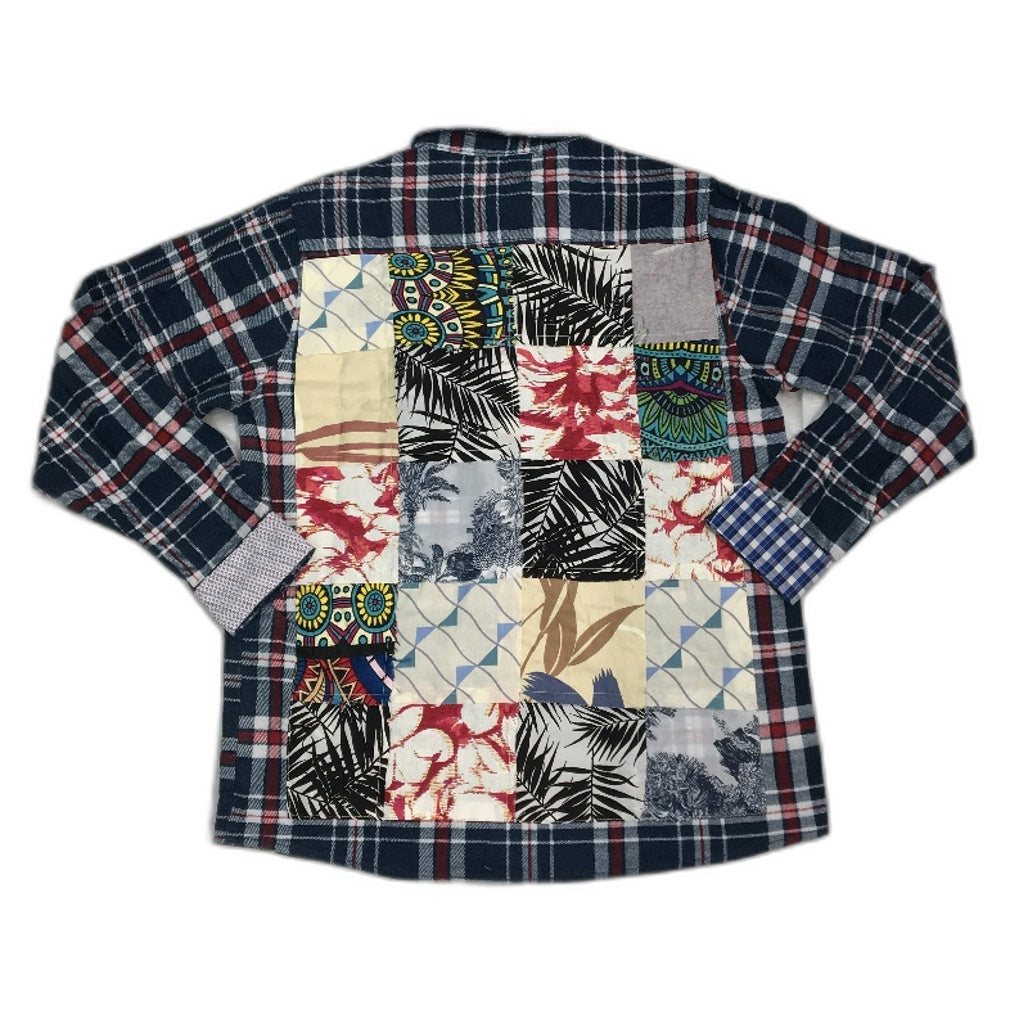 reWORKED re-UP Handcrafted Upcycled Fabrics Blues & Red Flannel Shirt Size L