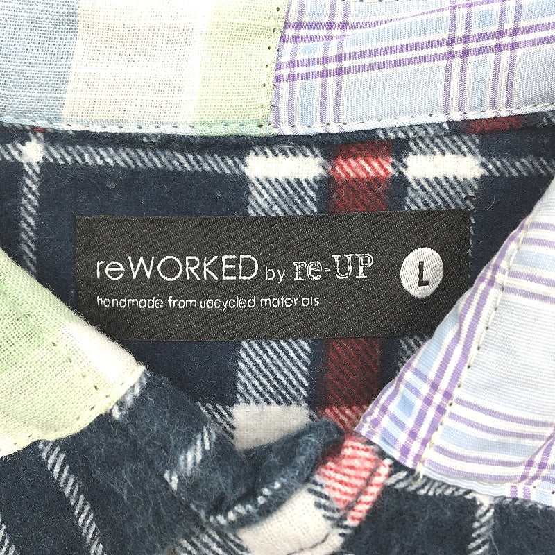 reWORKED re-UP Handcrafted Upcycled Fabrics Blues & Red Flannel Shirt Size L