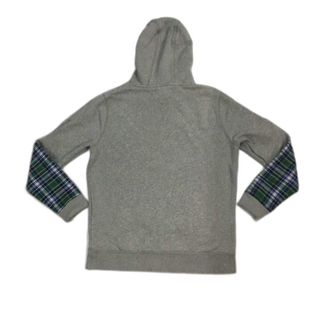 reWORKED re-UP Handcrafted Upcycled Fabrics Grey Green Hoodie Jumper Size S