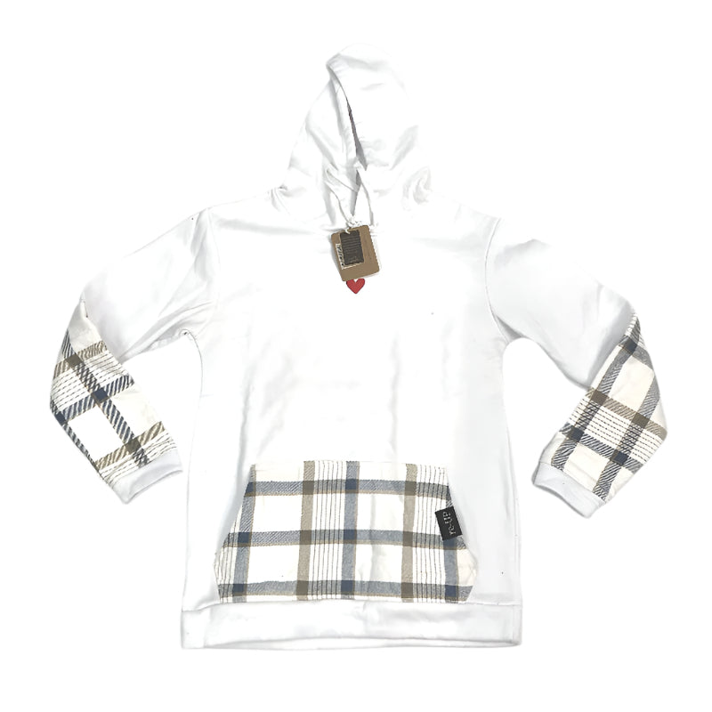 reWORKED re-UP Handcrafted Upcycled Fabrics White Check Hoodie Jumper Size M