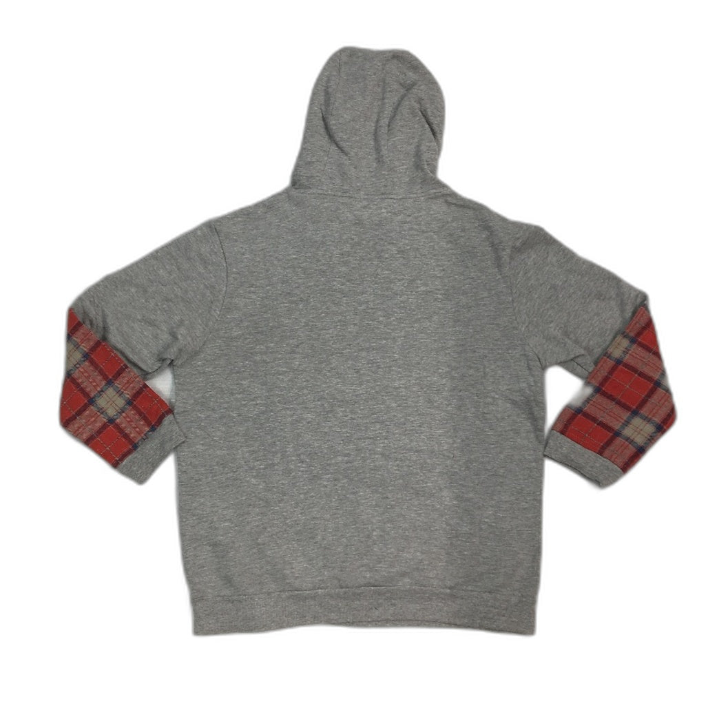 reWORKED re-UP Handcrafted Upcycled Fabrics Grey Red Hoodie Jumper Size L