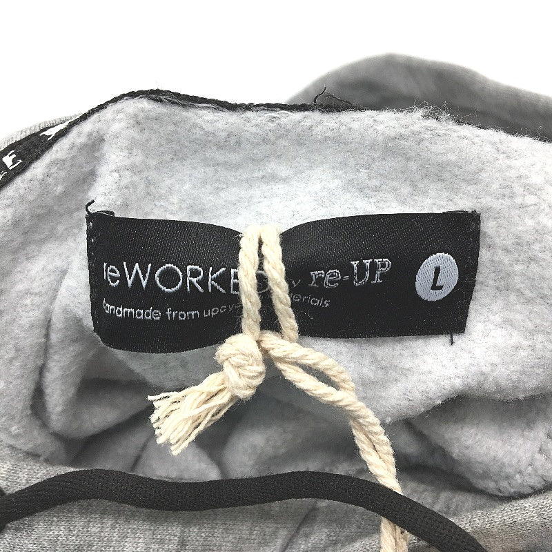 reWORKED re-UP Handcrafted Upcycled Fabrics Grey Red Hoodie Jumper Size L