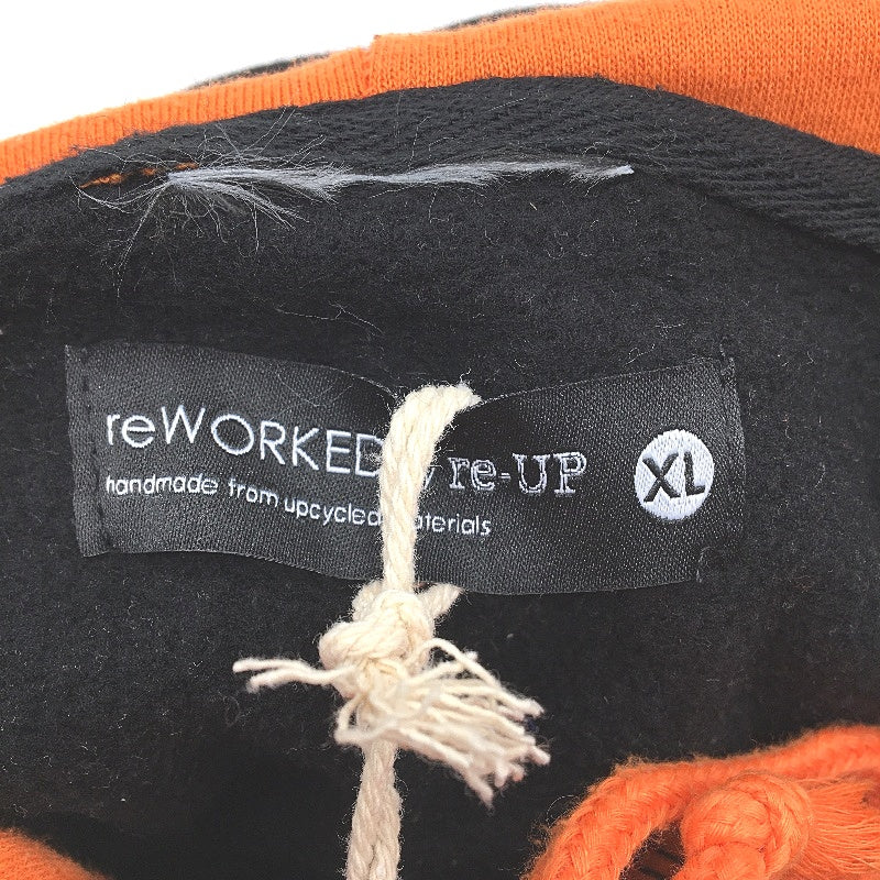 reWORKED re-UP Handcrafted Upcycled Fabrics Black Blue Hoodie Jumper Size XL