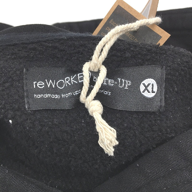 reWORKED re-UP Handcrafted Upcycled Fabrics Black Brown Hoodie Jumper Sze XL