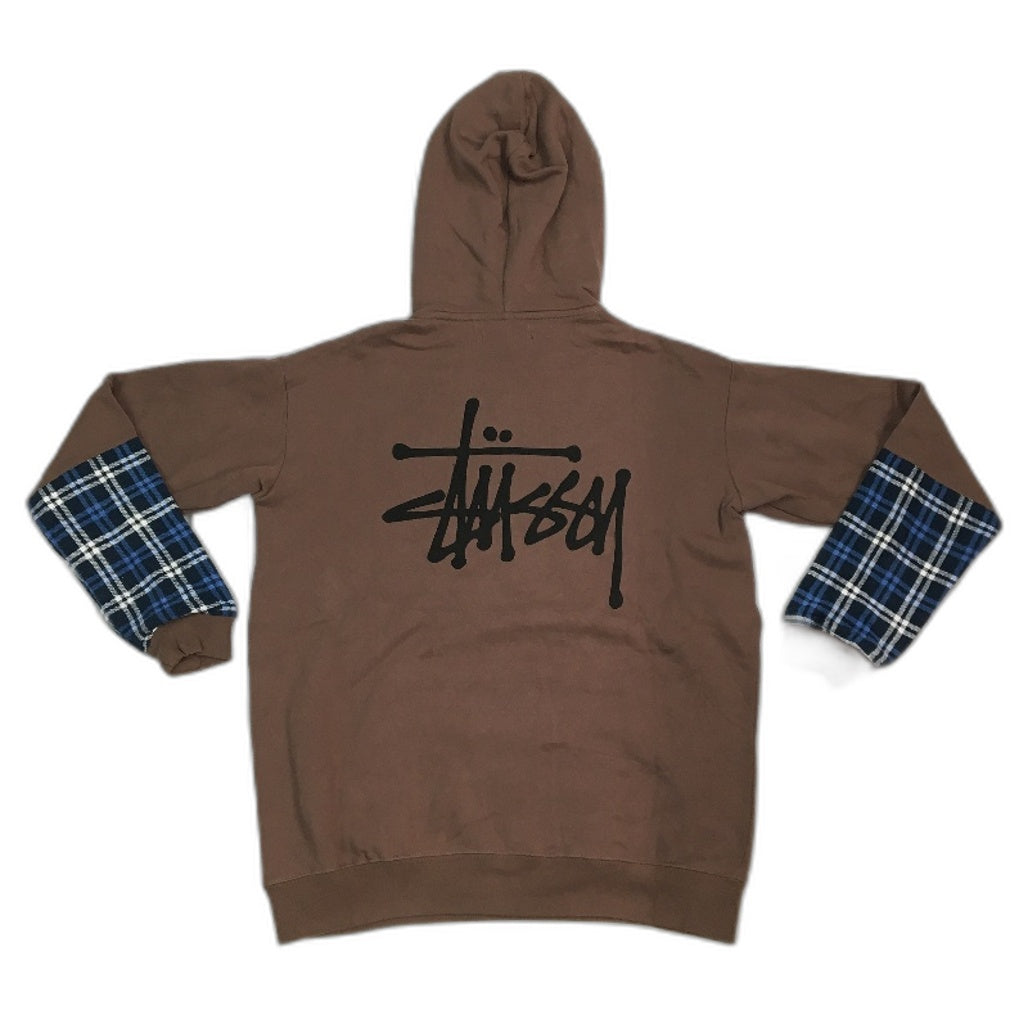 reWORKED re-UP Handcrafted Upcycled Fabrics Brown Blue Hoodie Jumper Size XL