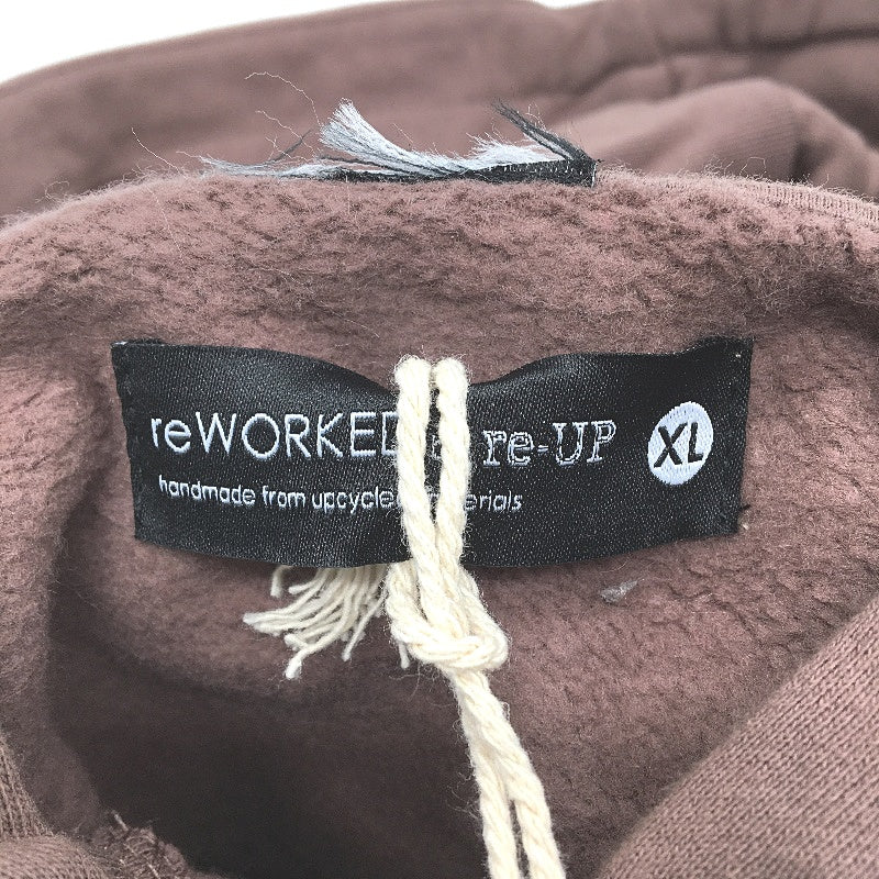 reWORKED re-UP Handcrafted Upcycled Fabrics Brown Blue Hoodie Jumper Size XL