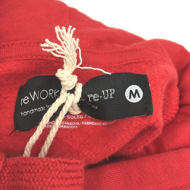 reWORKED re-UP Handcrafted Upcycled Fabrics Red Checked Hoodie Jumper Size M