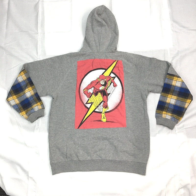 reWORKED re-UP Handcrafted Upcycled Fabrics Grey Green Hoodie Jumper Size L